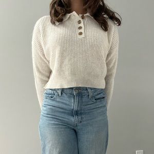 White knit collared sweater
